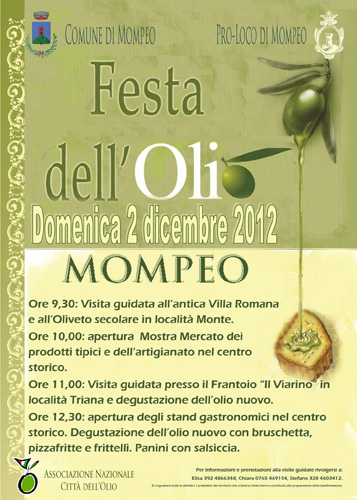 Festa dell'olio nuovo il 2 dicembre a Mompeo
